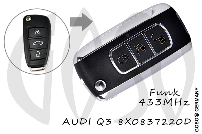 VAG Audi remote key 433MHZ 3 button Q3 8X0837220D 1081 VAG Audi remote key 433MHZ 3 button Q3 8X0837220D 1081