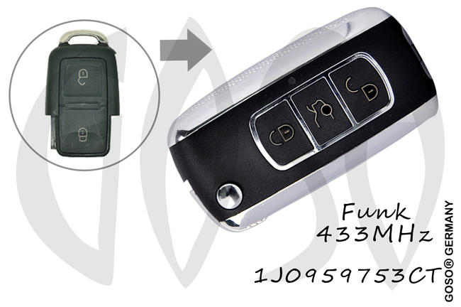 VAG Audi VW Seat Skoda remote key 433MHZ 2 button 1J0959753CT 3542 VAG Audi VW Seat Skoda remote key 433MHZ 2 button 1J0959753CT 3542